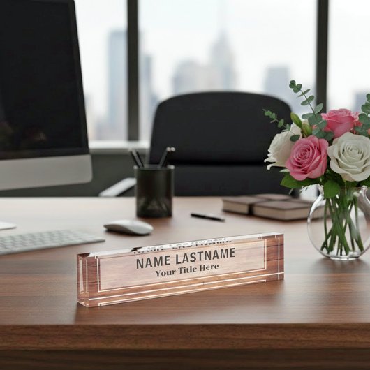 Plaque de bureau en bois rustique | Nom et titre p