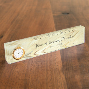 Plaque de bureau en marbre blanc avec horloge