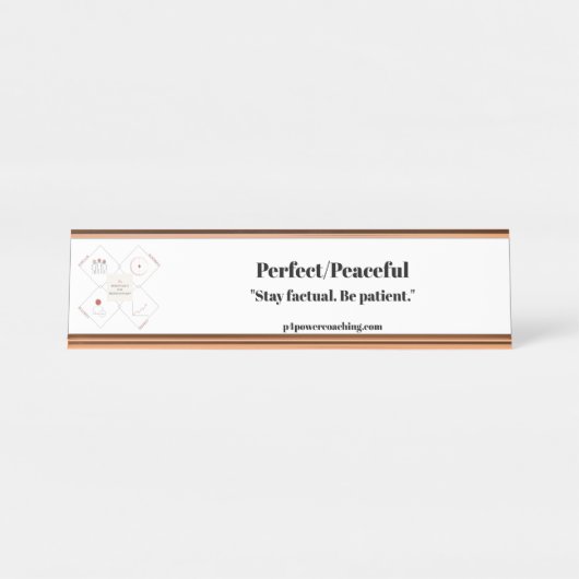 Plaque de bureau en or rose Parfait/Paisible (Devant)