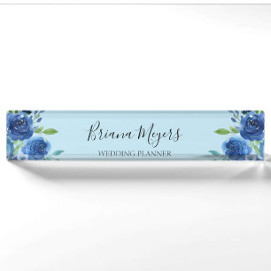 Plaque de bureau Fleurie Moderne Aquarelle Bleu Ma