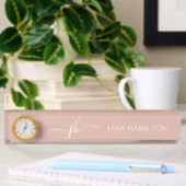 Plaque de bureau initiale de nom en rose blush Mon