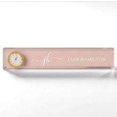 Plaque de bureau initiale de nom en rose blush Mon (Devant)