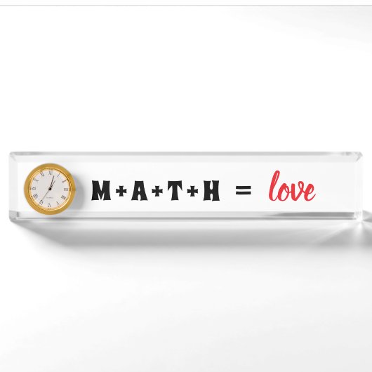 Plaque de bureau Math Égal Amour Horloge (Devant)