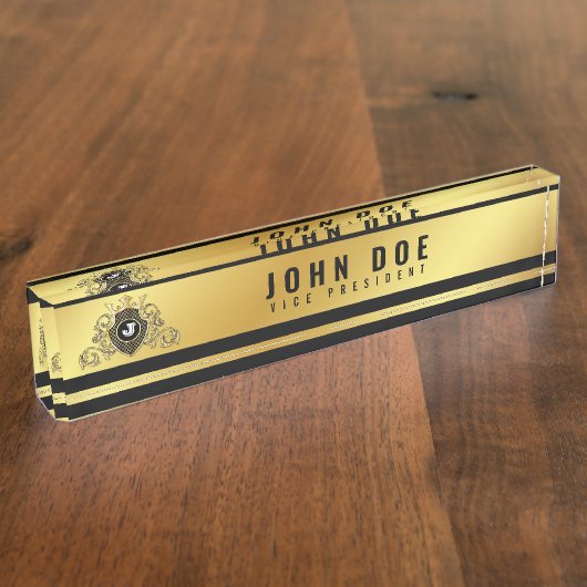 Plaque de bureau Noir Or avec Monogramme (Taille)