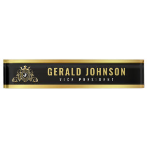 Plaque de bureau Or-Noir avec monogramme