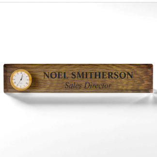 Plaque de bureau personnalisée avec horloge