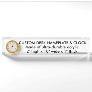 Plaque de bureau personnalisée avec horloge 10" de