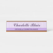Plaque de bureau personnalisée rayée violette (Devant)