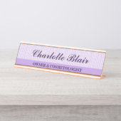 Plaque de bureau personnalisée rayée violette (Devant)