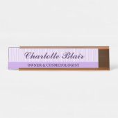 Plaque de bureau personnalisée rayée violette (Devant)