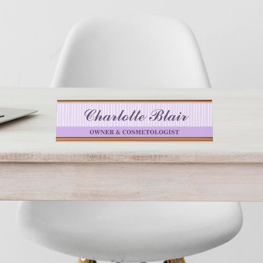 Plaque de bureau personnalisée rayée violette