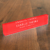 Plaque de bureau rouge uni avec nom et titre de po (Taille)
