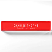 Plaque de bureau rouge uni avec nom et titre de po (Devant)