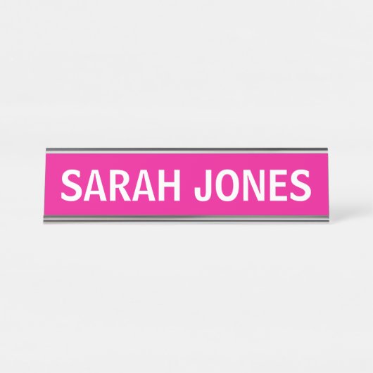 PLAQUE DE BUREAU SIMPLE BASIQUE PERSONNALISÉE ROSE (Devant)