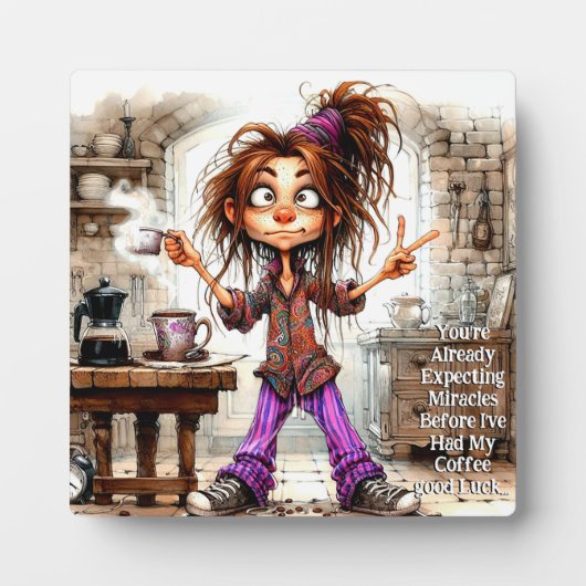Plaque de chance à café Quirky Lady avec Easel (Devant)