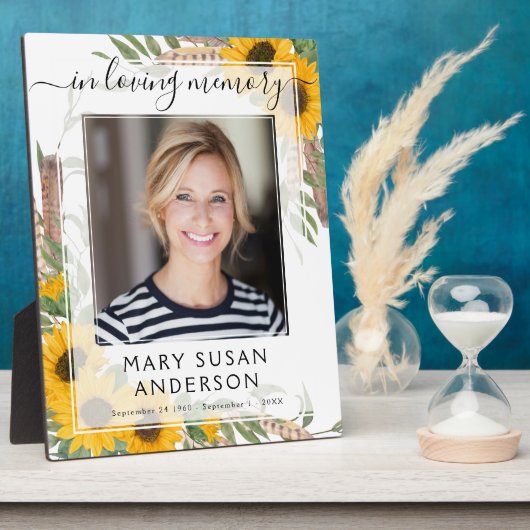 Plaque de deuil à photo tournesol en souvenir affe (Côté)