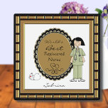 Plaque de la meilleure infirmière du monde<br><div class="desc">Personnalisez cette plaque pour votre professionnel des soins infirmiers préféré. Grand cadeau pour une infirmière de carrière ami ou un parent. Il suffit d'utiliser le bouton personnaliser pour modifier le texte dans l'éditeur de texte Zazzle facile. Image mignonne d'une infirmière en gommes avec un stéthoscope. Créé avec l'oeuvre d'Alice Smith...</div>
