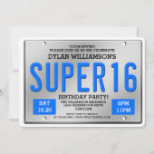 Plaque de licence bleue Super 16 Invitations de pa (Devant)