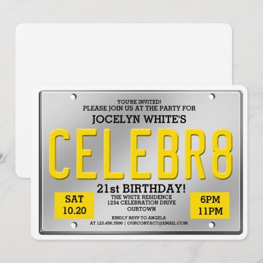 Plaque de licence Invitations d'anniversaire (Devant / Derrière)