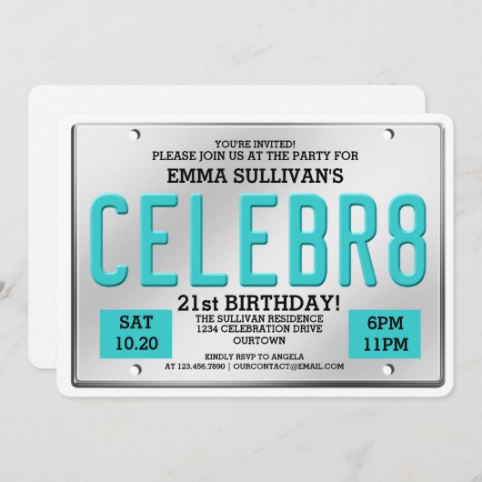 Plaque de licence Invitations d'anniversaire (Devant / Derrière)