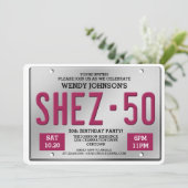 Plaque de licence rose 50e anniversaire Invitation (Debout devant)