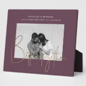 plaque de mariage à photo unique en écriture dorée (Côté)