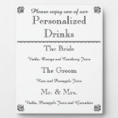 Plaque de menu de la barre mariage (Devant)