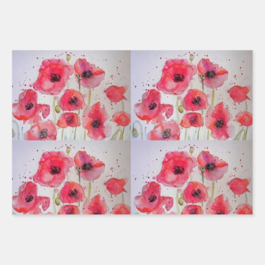 Plaque de Motif de papier à fleurs rouge (Devant 2)