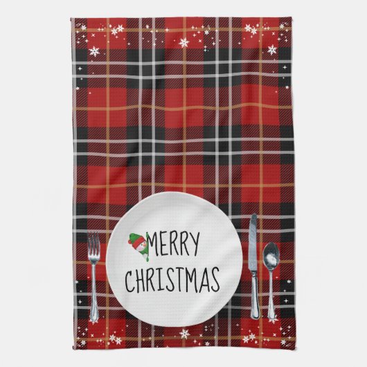 Plaque De Noël Sur Tartan Plaid Serviette De Cuisi (Vertical)