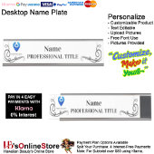 Plaque de nom argenté du bureau avec logo et sloga