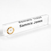 Plaque de nom de bureau acrylique avec horloge pro