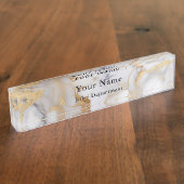 Plaque de nom de bureau de bureau en marbre blanc  (Taille)