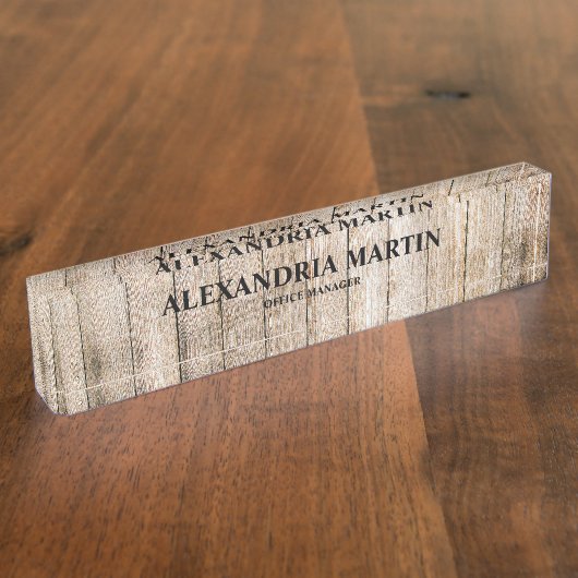 Plaque de nom de bureau en bois brun clair rustiqu (Taille)
