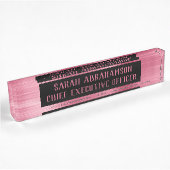 Plaque de nom de bureau glamour en feuille rose or