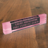 Plaque de nom de bureau glamour en feuille rose or (Taille)