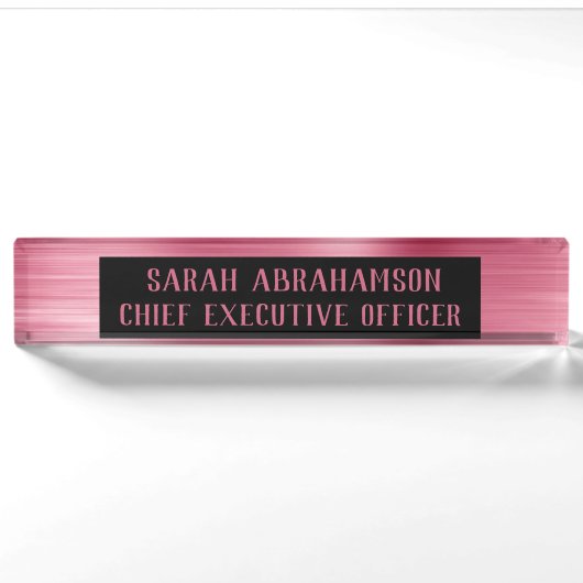Plaque de nom de bureau glamour en feuille rose or (Devant)