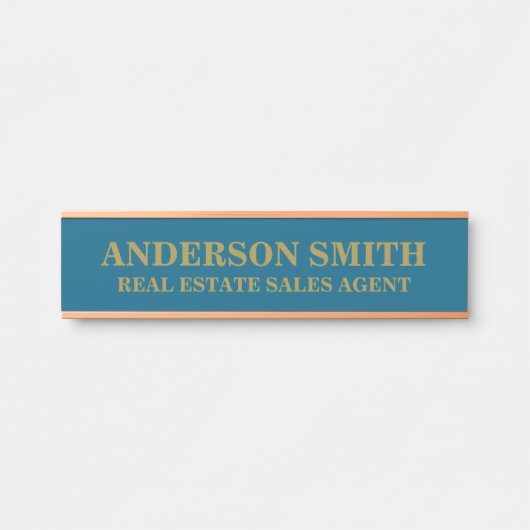 Plaque de nom de bureau moderne bleu or profession (Devant)