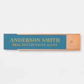 Plaque de nom de bureau moderne bleu or profession (Devant)