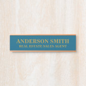 Plaque de nom de bureau moderne bleu or profession (Devant)