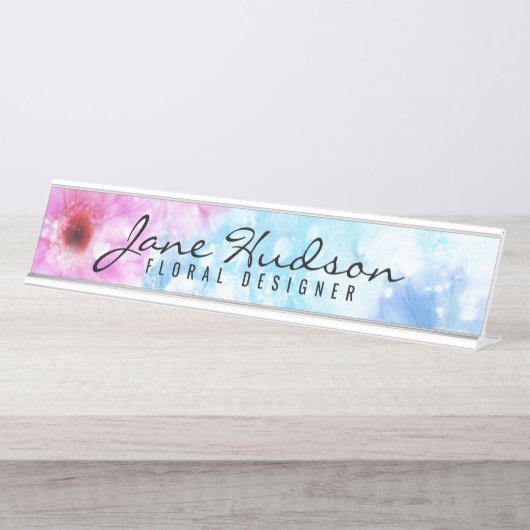 Plaque de nom de bureau moderne Fleur de script or (Devant)