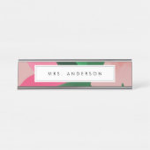 Plaque de nom de bureau rose et vert Floral (Devant)