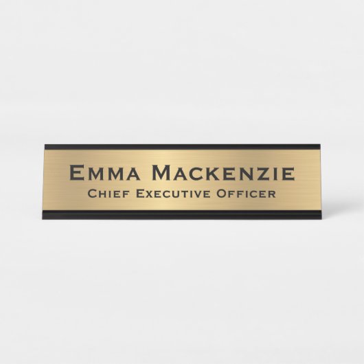 Plaque de nom de bureau simple aspect métallisé or (Devant)