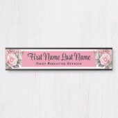 Plaque de nom de fleurs de roses roses pour porte  (Devant)