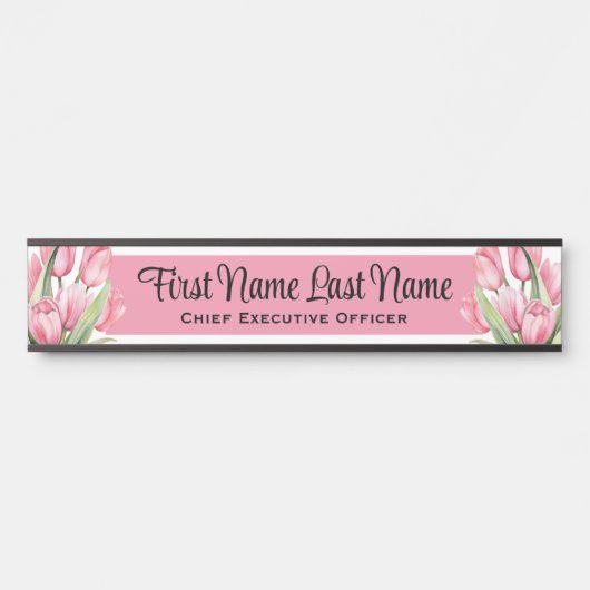 Plaque de nom de fleurs de tulipes roses pour la p (Devant)