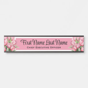 Plaque de nom de fleurs de tulipes roses pour la p