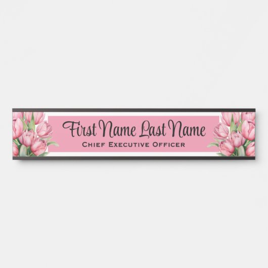 Plaque de nom de fleurs de tulipes roses pour la p (Devant)