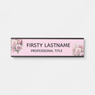 Plaque de nom de porte de bureau Fleurs roses