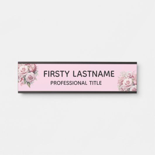 Plaque de nom de porte de bureau Fleurs roses (Devant)