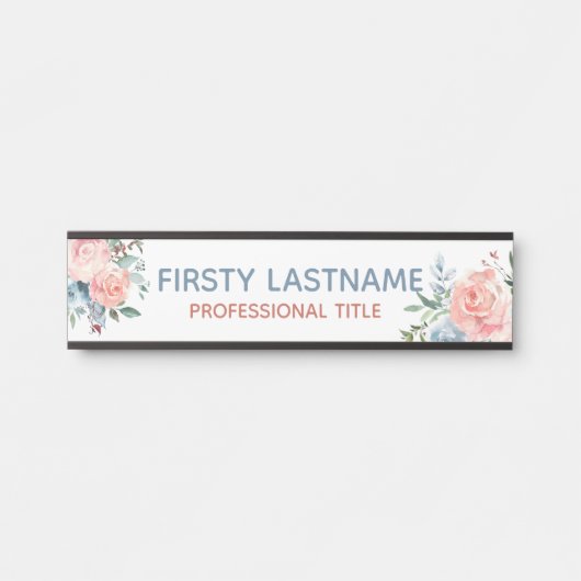 Plaque de nom de porte de bureau Fleurs roses flor (Devant)
