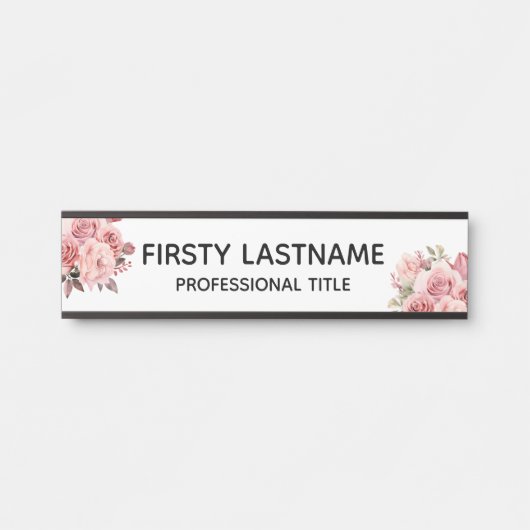 Plaque de nom de porte de bureau Fleurs roses flor (Devant)